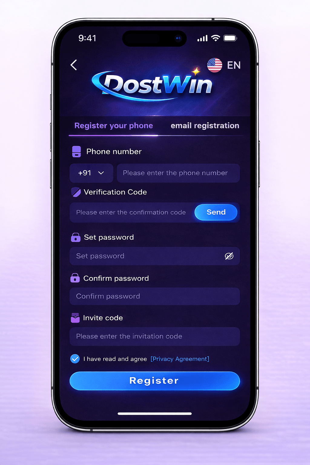 Dost Win App Registration Page - Easy Mobile Sign-Up